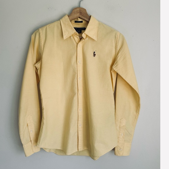 Ralph Lauren • Iconic Blue Label Cotton Oxford Button Down Shirt in Yellow - Picture 2 of 5
